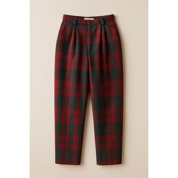 Vintage Bill Blass Wool Tartan Plaid High Waist Trousers Pants Red Green Size 10 - Picture 15 of 16